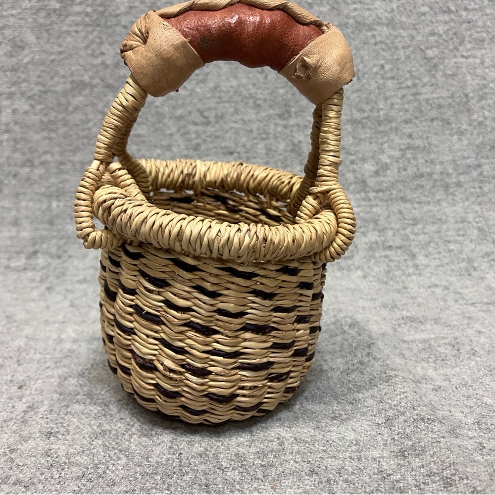 Ghana Bolga Basket Mini Tiny Gratitude Small Multicolor Handmade Leather Handle